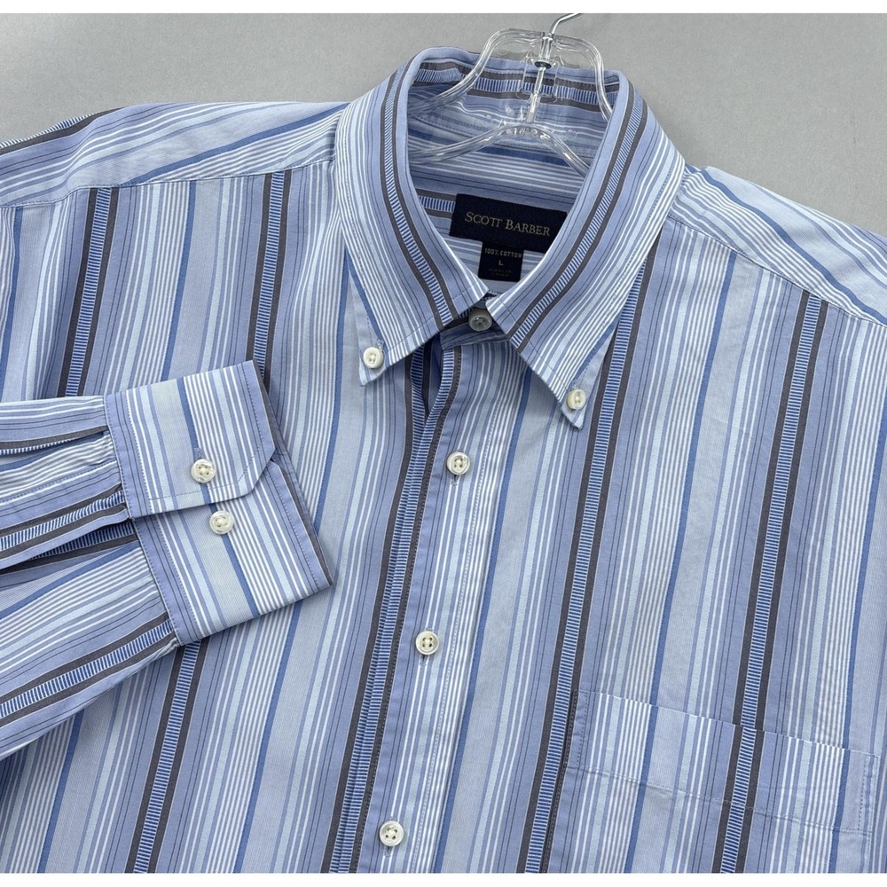 Scott Barber Shirt Mens Large Purple Striped Button‎ Down Long Sleeve Classic